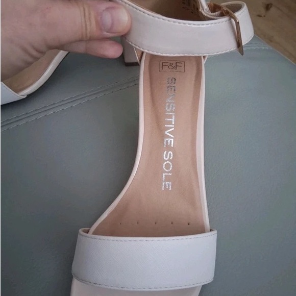 F&F Cream Ankle-Strap Block Heel Sandals - Picture 3 of 3
